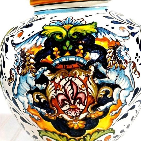 Intrada Toscana Lion Fleur de Lys Crest Cookie Biscotti Jar Vase … - Picture 3 of 14